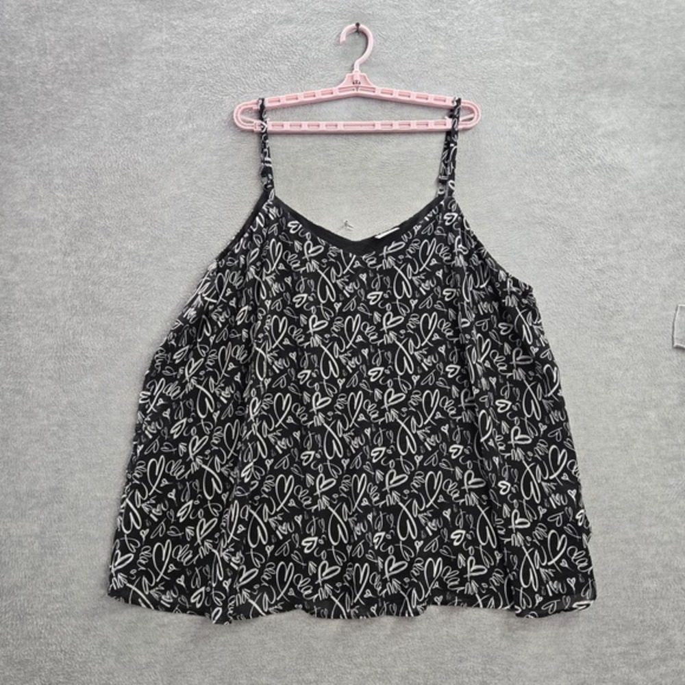 Torrid Women Tank 4‎ Black Sophie Swing Cami Heart Allover Print Sleeveless